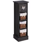 Chiffonnier flower avec 1 tiroir et 3 paniers, en bois de paulownia noir