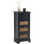 Chiffonnier jasmin avec 4 tiroirs, en bois de paulownia lasur noir et rotin