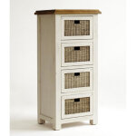 Chiffonnier en pin massif de 4 tiroirs en rotin, blanc / miel - l. 58 x h. 127 x p. 45 cm pegane Chiffonnier en pin massif de 4 tiroirs en rotin, blanc / miel - l. 58 x h. 127 x p. 45 cm pegane
