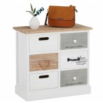 Idimex ? chiffonnier 6 tiroirs en bois de paulownia lasur� blanc mat ? style shabby chic rustique ? dimensions ...