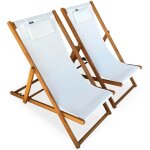Chiliennes bois - creus - 2 transats en bois d'eucalyptus huil avec coussin repose - tte blanc