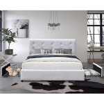 Chloe - solide et confortable lit 140x190 avec sommier avec 4 tiroirs + tete de lit couleur blanc + pieds ...