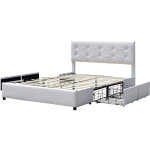 Chloe - solide et confortable lit 140x190 avec sommier avec 4 tiroirs + tete de lit couleur blanc + pieds ...