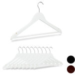 Cintre en bois set de 10, traverse pantalon 44, 5 cm, encoche robe jupe chemise, crochet pivotant 360, ...