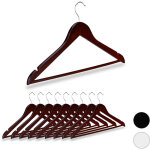 Cintre en bois set de 10, traverse pantalon 44, 5 cm, encoche robe jupe chemise, crochet pivotant 360, ...