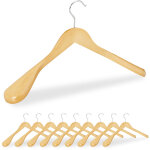 Cintre �paule large, set de 10, cintre en bois, vestes, costumes, crochet 360�c, nature - relaxdays