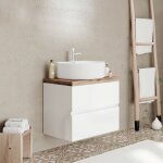 City meuble simple vasque  poser 2 tiroirs blanc & plan chne naturel largeur 60 cm