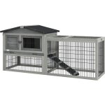 Pawhut - clapier cage  lapins cottage - niche haute, rampe, enclos extrieur - plateau excrment, toit ...