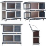 Clapier d'extrieur 4 portes gris bois - clapier lapin - cage animal domestique - espace jeu petit animal ...
