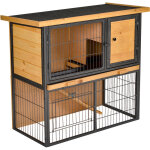 Pawhut - clapier  lapin cage  lapin 2 niveaux 3 portes verrouillables rampe toit ouvrant bitm mtal ...