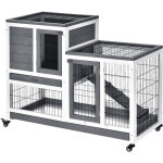 Pawhut - clapier � lapin sur roulettes cage � lapin 2 �tages 2 portes verrouillables 2 plateaux coulissants ...