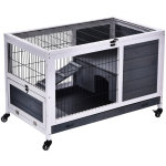 Pawhut - clapier � lapin sur roulettes cage � lapin 2 �tages porte verrouillable toit ouvrant plateau ...