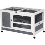 Pawhut - clapier  lapin sur roulettes cage  lapin 2 niv. 2 portes verrouillables toit ouvrant plateau ...