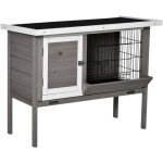 Pawhut - clapier sur pied - 2 portes, toit bitum ouvrant, plateau coulissant - acier bois gris blanc ...