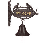 Cloche sonnette fonte welcome style antique lettres d'or enseigne oiseaux porte maison & jardin, brun ...