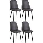 Lot de 4 chaises de salle � manger napier avec pi�tement en m�tal noir gris fonc� similicuir