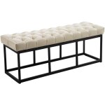 Clp - banc de design chesterfield en cuir eco et banc d'entrée en métal noir couleur : crème Clp - banc de design chesterfield en cuir eco et banc d'entrée en métal noir couleur : crème