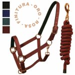 Cob, nero: licol complet en nylon avec boucles en or rose