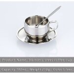Coffee cup set stainless steel double walled cappuccino handle mugs with spoon and saucer shatterproof ...