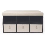 Coffre banc pliable rangements tissu beige Coffre banc pliable rangements tissu beige