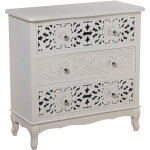 Commode en bois sculpté blanc avec 3 tiroirs 75x34x76 cm, sapin + pin + dm Commode en bois sculpté blanc avec 3 tiroirs 75x34x76 cm, sapin + pin + dm