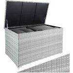 Coffre de jardin rangement pour coussins tressage en rotin gris clair