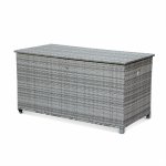 Coffre de jardin en r�sine tress�e - cassapanca nuances de gris - 790l. v�rins. roulettes. poign�e et ...