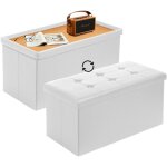Coffre de rangement avec 2 en 1 couvercle, banc de rangement pliable similicuir, ottoman avec espace ...