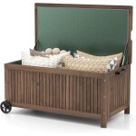 Costway - coffre de rangement en bois de sapin 213l avec doublure amovible impermable, banc de rangement ...