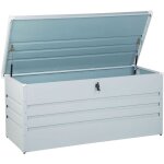 Coffre de rangement extérieur 132 x 62 cm 400 litres en acier galvanisé gris clair idéal pour les accessoires ... Coffre de rangement extérieur 132 x 62 cm 400 litres en acier galvanisé gris clair idéal pour les accessoires ...