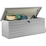 Coffre de rangement m�tal verrouillable gris clair pour jardin 600l 165x70x63 cm
