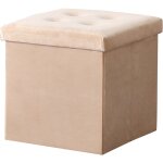 Hobag ? coffre de rangement pouf pliable en velours beige 38cm ? espace de rangement fonctionnel ? design ...