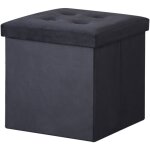 Coffre de rangement pouf pliable velours 38cm - noir