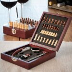 Coffret 2 - en - 1 �chiquier et accessoires � vin 37 pi�ces en bois pour amateurs d'oenologie et de jeux ...