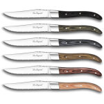 Coffret de 6 couteaux � steak ? acier inoxydable mini - dent� ? manche en bois de pakka ? d�coration ...