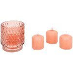 Coffret photophore et 4 bougies oudy 7x8cm rose atmosphera cr�ateur d'int�rieur