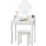 Coiffeuse avec 10 ampoules, table de maquillage avec tabouret, miroir ovale, interrupteur et 4 tiroirs, ...