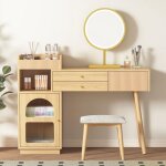 Coiffeuse 120x90x40cm, coiffeuse avec miroir led 3 couleurs luminosit� r�glable, avec 3 tiroirs en bois ...