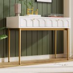 Coiffeuse blanche, commode, buffet haut avec 2 tiroirs, pour chambre et salon, blanc crme, 100x45x76. ...