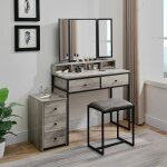 Bluedeer - coiffeuse 3 miroirs avec tabouret et 2 tiroirs avec miroir pour chambre  coucher, dressing, ...