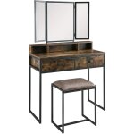 Coiffeuse 3 miroirs avec tabourets et 2 tiroirs avec miroir pour chambre  coucher, dressing, design ...