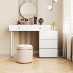 Keepbuying - coiffeuse avec 5 tiroirs, commode, motif vague, style minimaliste, 90 x 40 x 73, 5cm - blanc ...