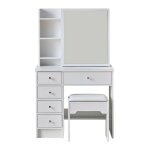 Coiffeuse blanche avec miroir et tabouret et 5 tiroirs, bureau de maquillage pour adulte, rangement derrire ...