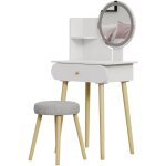 Coiffeuse edda, blanc, 60 cm avec miroir led et tabouret vicco