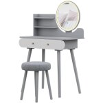 Coiffeuse edda, gris, 80 cm avec �clairage led et tabouret, vicco