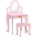 Coiffeuse enfant design girly - tabouret inclus - dim. 52l x 32l x 85h cm - tiroir, 3 miroirs - mdf bois ...