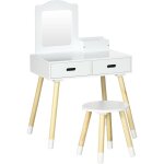 Zonekiz - coiffeuse enfant design scandinave - tabouret inclus - 2 tiroirs, niche, miroir - bois pin ...