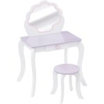 Coiffeuse pour enfant 'sirne' avec tabouret, miroir dcoratif coquillage, design blanc, dimensions 70, ...