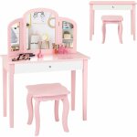 Relax4life coiffeuse enfant avec tabouret et miroir � 3 volets amovible, coiffeuse fille 2 - en - 1 moderne ...