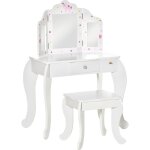 Coiffeuse enfant avec tabouret, miroir triptyque et tiroir coulissant - coiffeuse dim. 63l x 40l x 85, ...